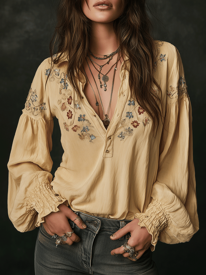Everyday Cotton Shirt Featuring Yellow Floral Embroidery