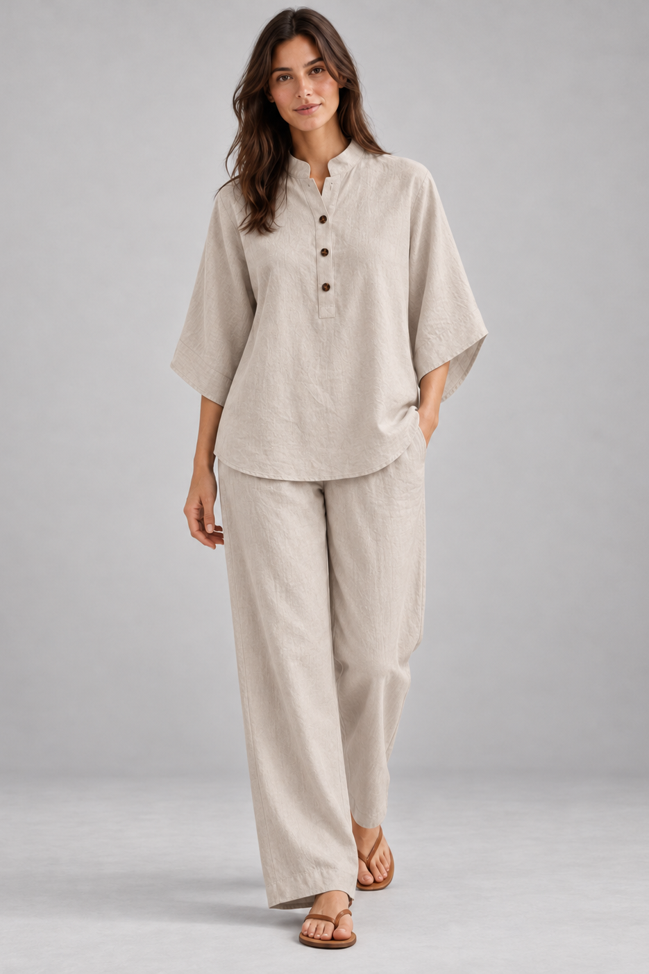 Tereza | Linen-Cotton Batwing Sleeve Two-Piece Set