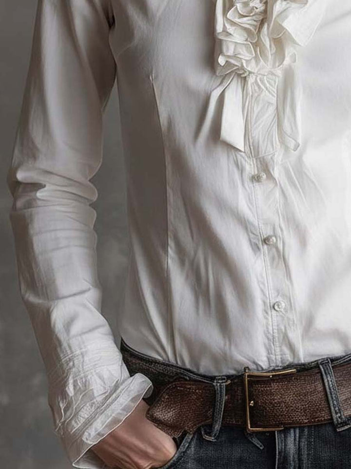 Vintage-Inspired White Blouse with Striped Accents