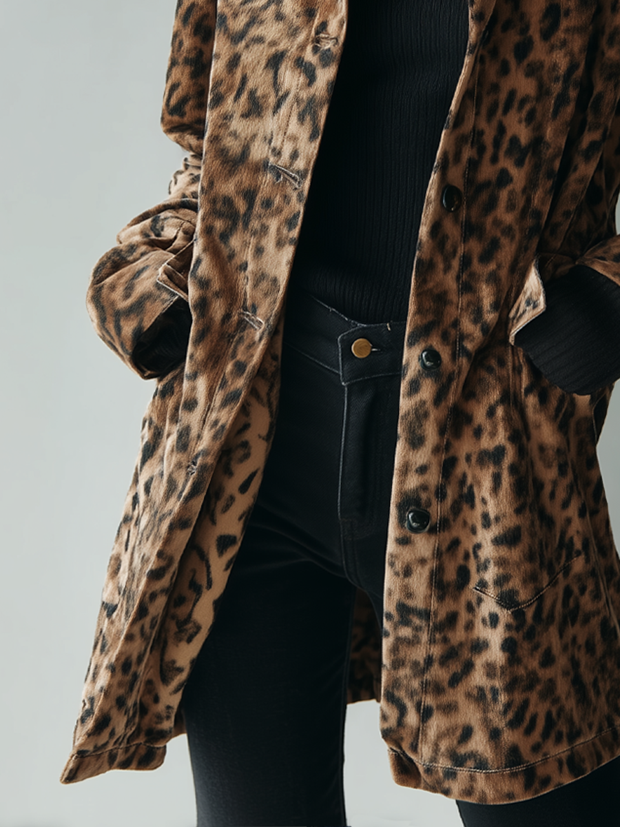 Vintage Leopard Print Eco-Friendly Suede Jacket