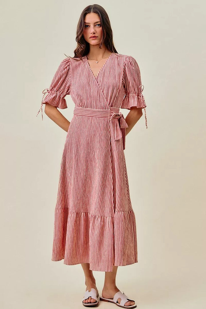 Rozália | Striped Midi Dress with Wrap Design