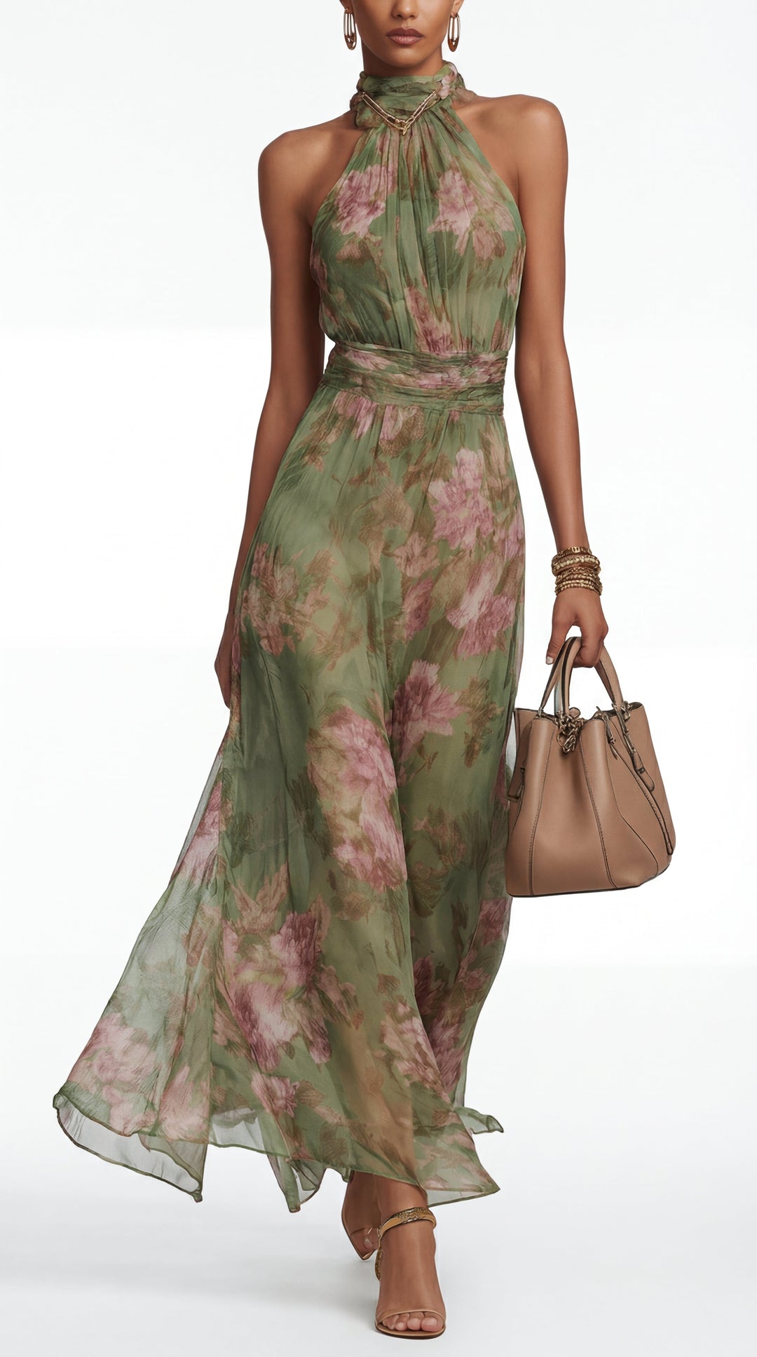 Livia™ | Elegant Floral Maxi Dress with Halter Neckline