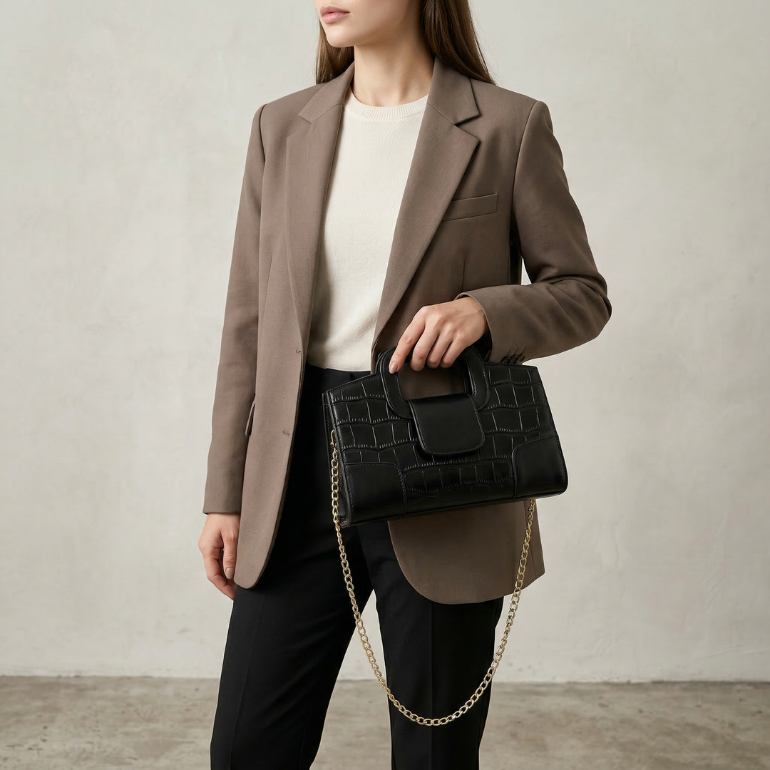 Serayne | Structured Bag with Croc Effect