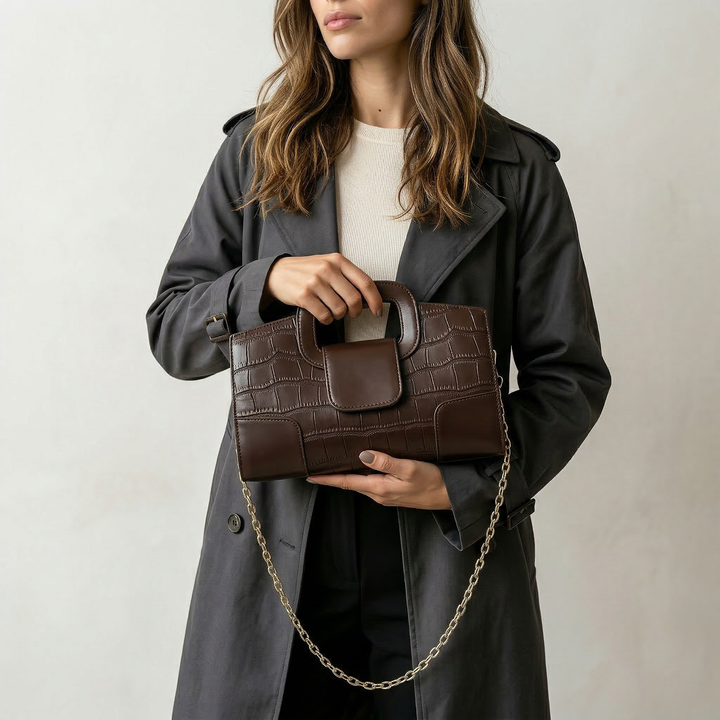Serayne | Structured Bag with Croc Effect