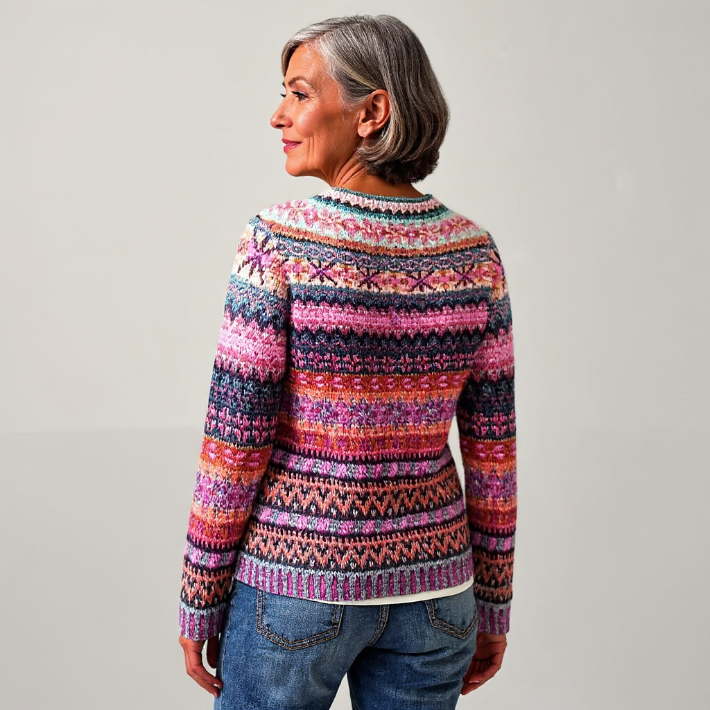Multicolored Floral Pattern Knitted Sweater