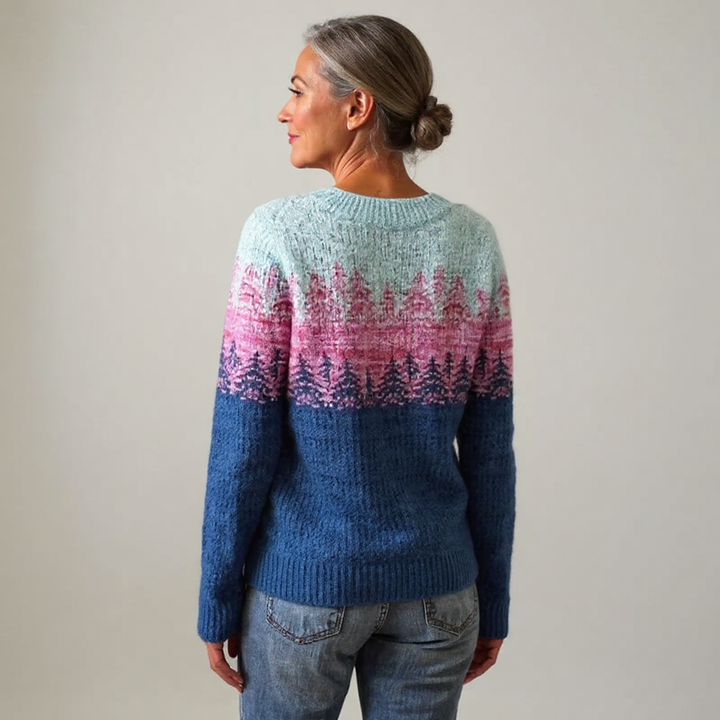 Ombre Effect Knitted Sweater with Nature-Inspired Design