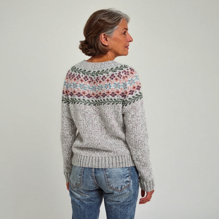 Multicolored Geometric Patterned Shoulder Knitted Sweater