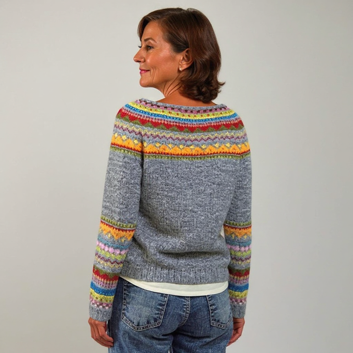 Artisanal Nordic Patterned Multicolored Knit Sweater