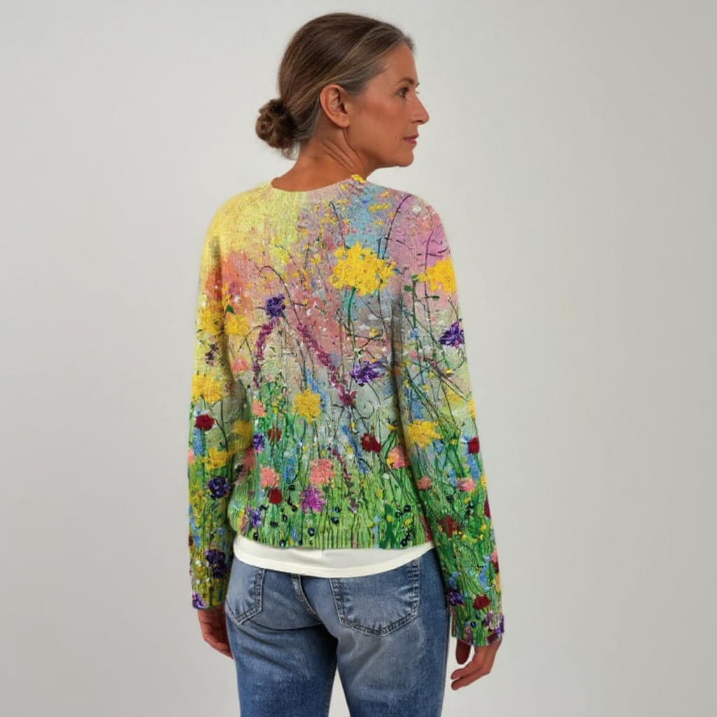 Artisanal Retro-Patterned Multicolor Knitted Sweater
