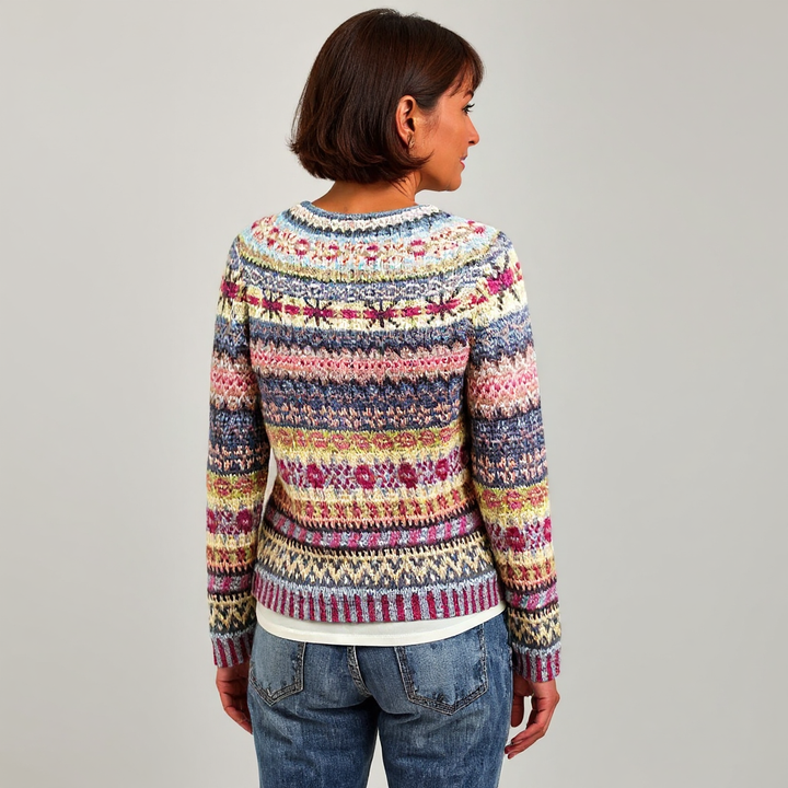 Multicolored Mosaic Pattern Knitted Sweater