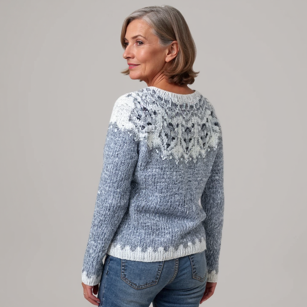 Shoulder-Patterned Textured Knit Sweater
