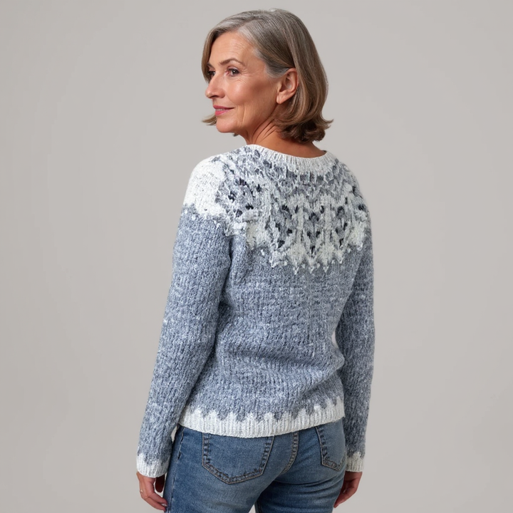 Shoulder-Patterned Textured Knit Sweater