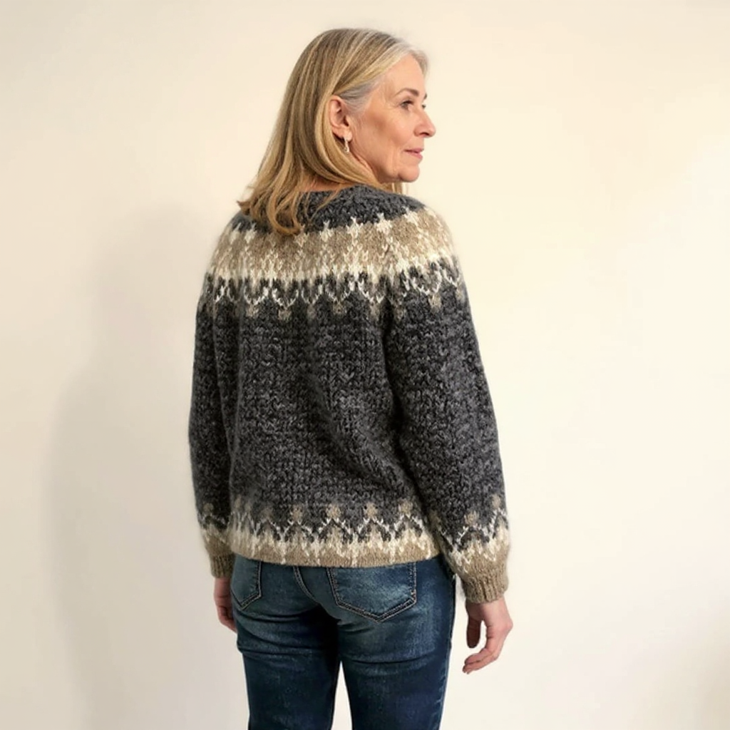 Rustic Patterned Knitted Sweater in Neutral Shades