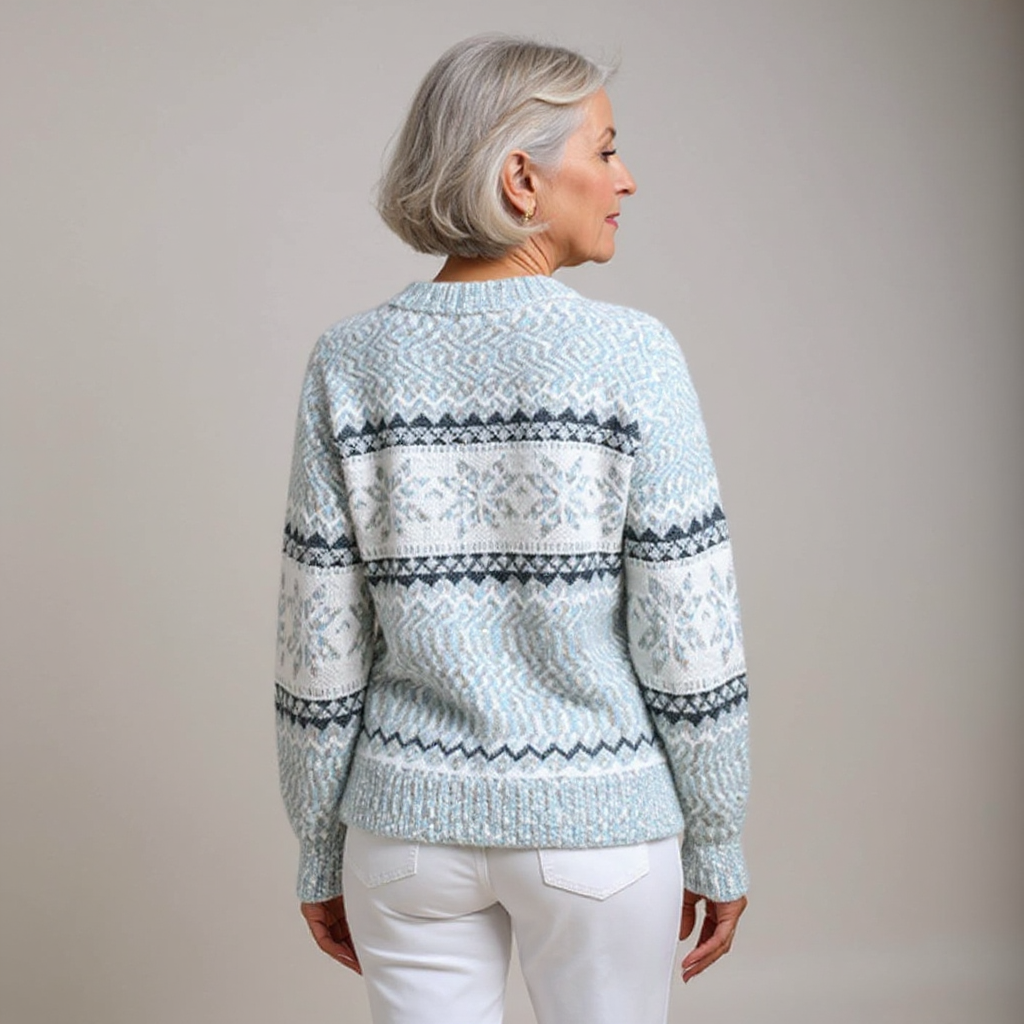 Pastel Toned High-Collar Knitted Sweater with Snowflake Design