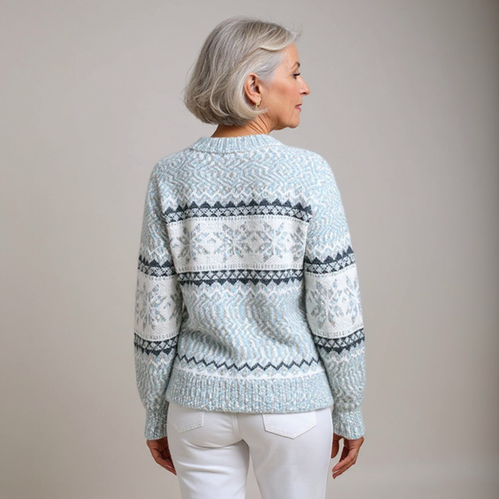 Pastel Toned High-Collar Knitted Sweater with Snowflake Design