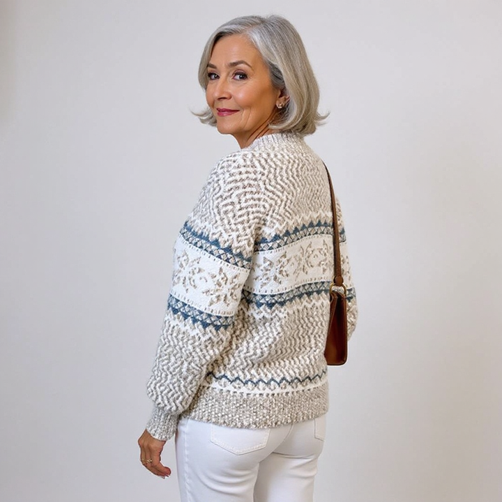 Pastel Toned High-Collar Knitted Sweater with Snowflake Design