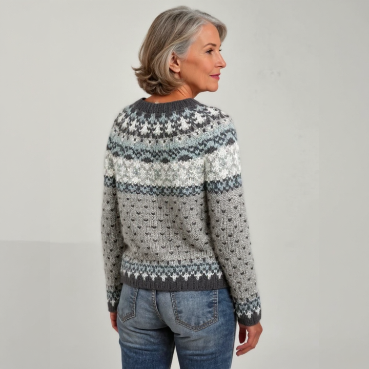 Grey, White, and Soft Blue Nordic Knit Sweater