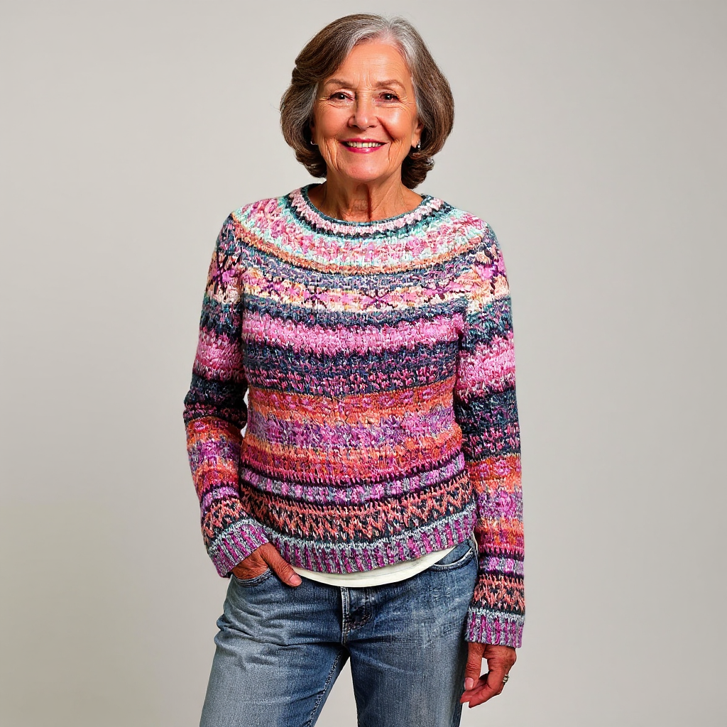 Multicolored Floral Pattern Knitted Sweater