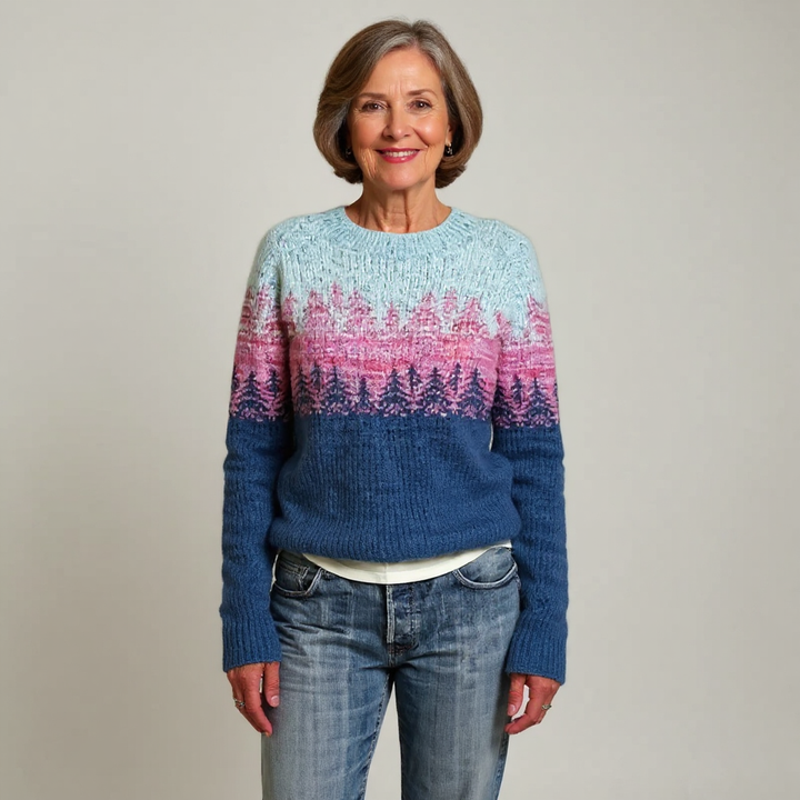 Ombre Effect Knitted Sweater with Nature-Inspired Design