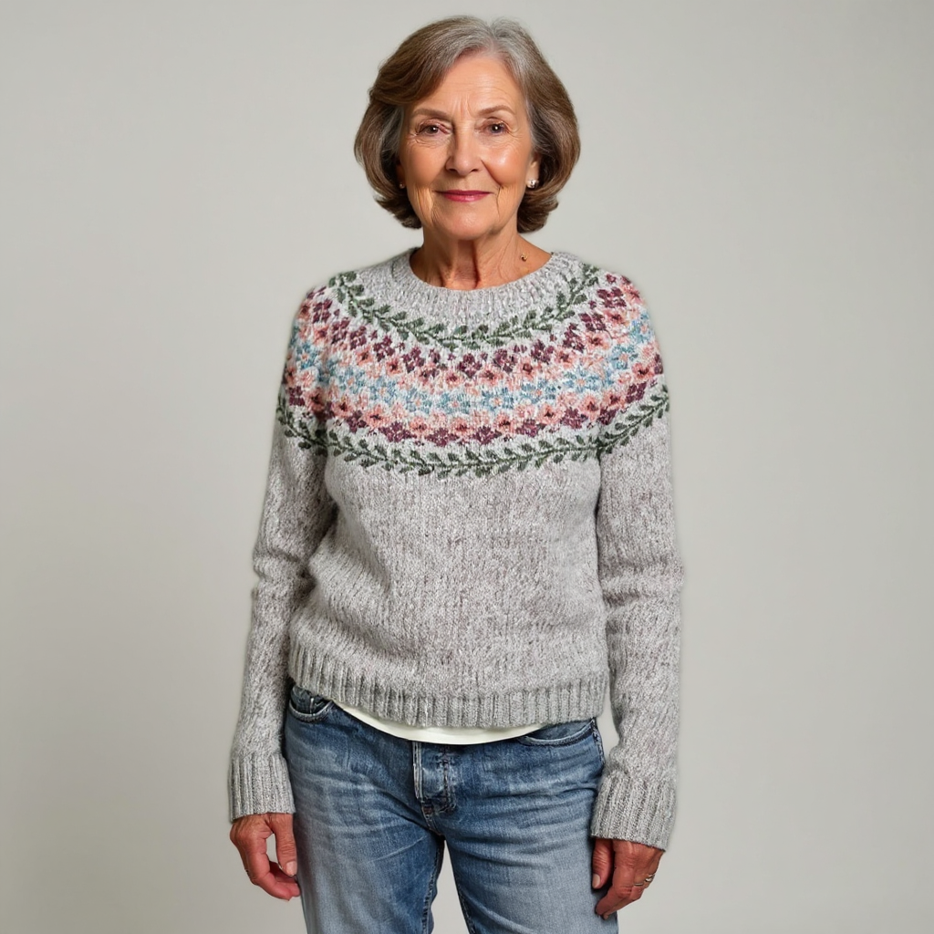 Multicolored Geometric Patterned Shoulder Knitted Sweater