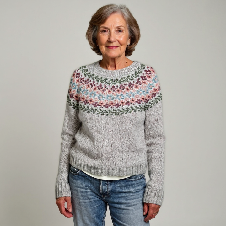 Multicolored Geometric Patterned Shoulder Knitted Sweater