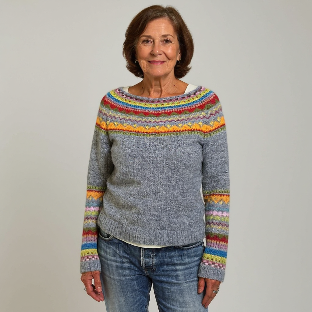 Artisanal Nordic Patterned Multicolored Knit Sweater