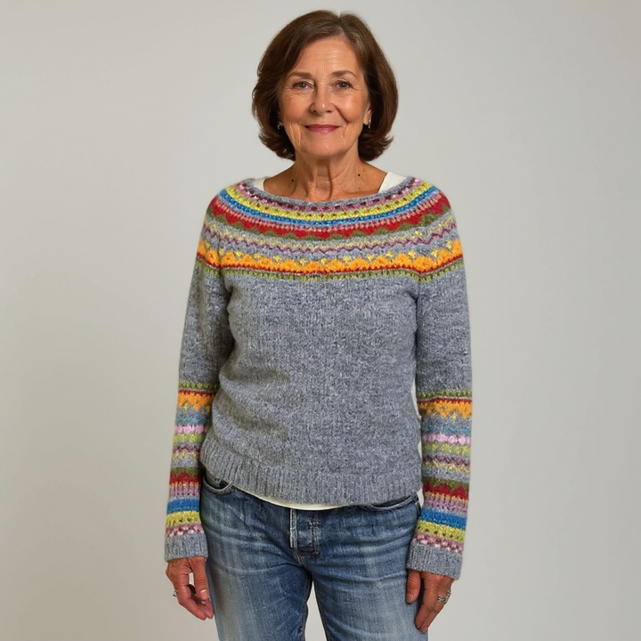 Artisanal Nordic Patterned Multicolored Knit Sweater