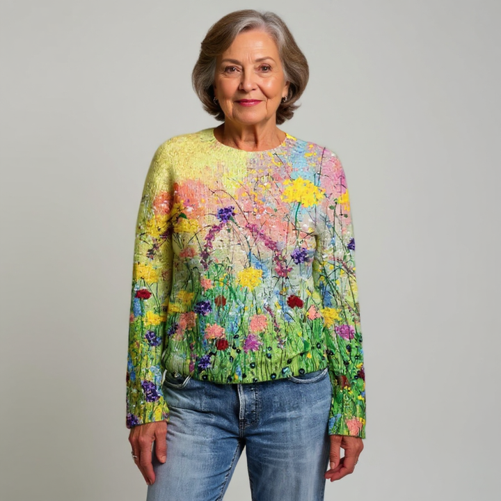 Artisanal Retro-Patterned Multicolor Knitted Sweater