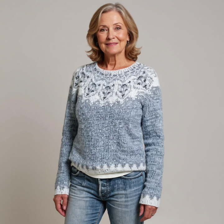Shoulder-Patterned Textured Knit Sweater