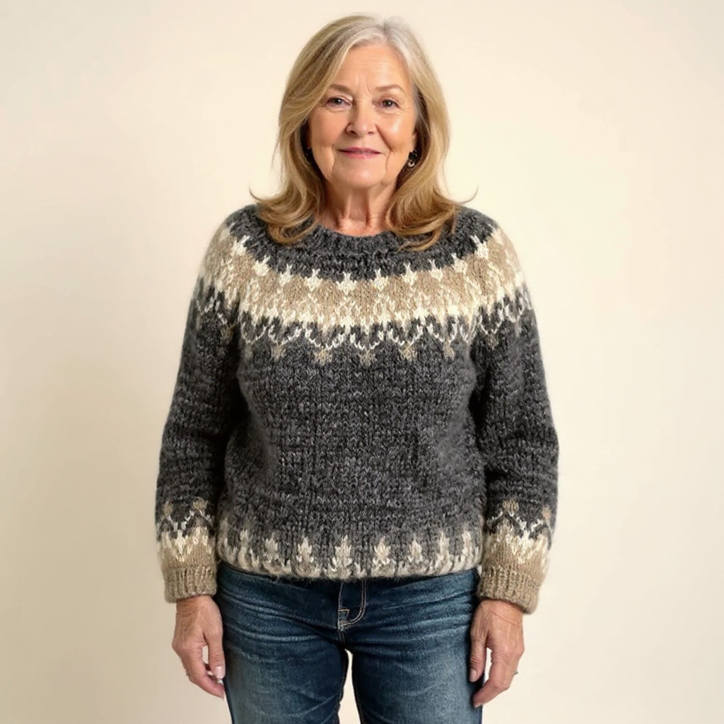 Rustic Patterned Knitted Sweater in Neutral Shades
