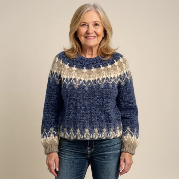 Rustic Patterned Knitted Sweater in Neutral Shades