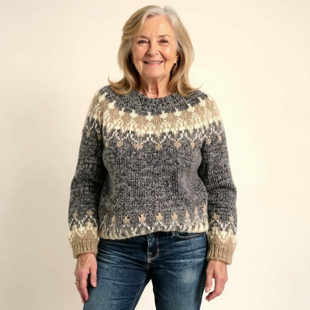 Rustic Patterned Knitted Sweater in Neutral Shades