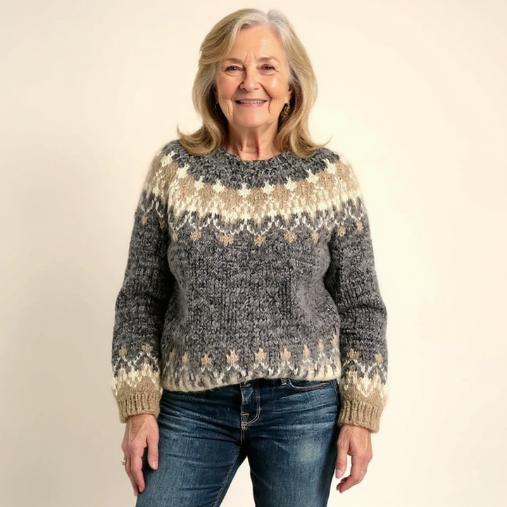 Rustic Patterned Knitted Sweater in Neutral Shades