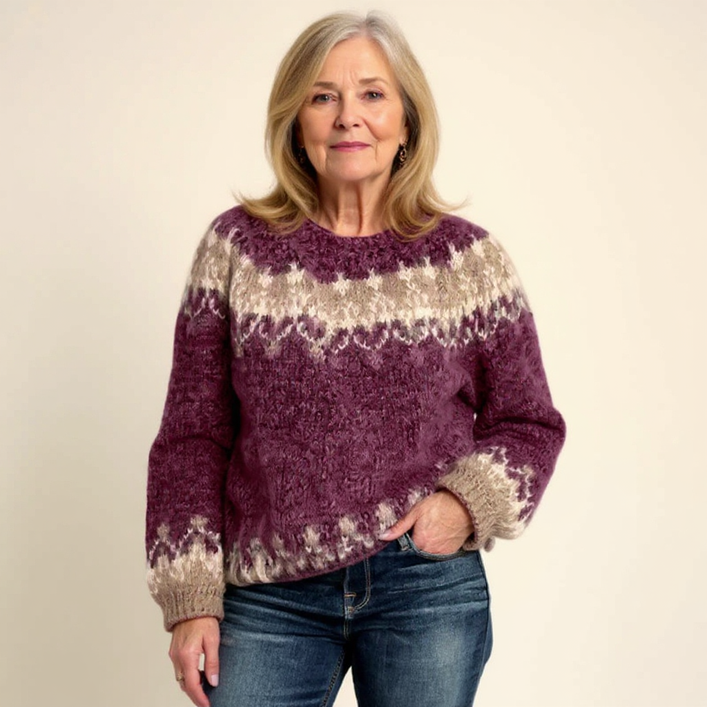 Rustic Patterned Knitted Sweater in Neutral Shades