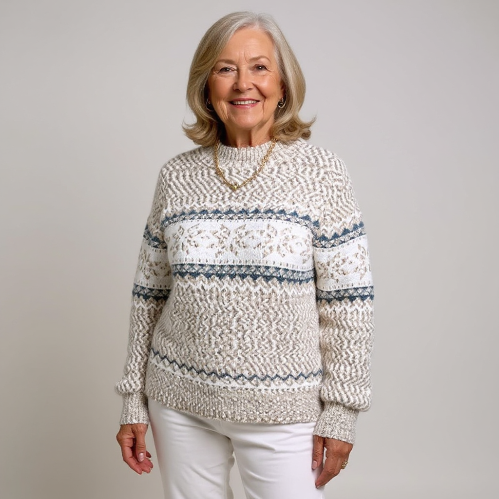 Pastel Toned High-Collar Knitted Sweater with Snowflake Design
