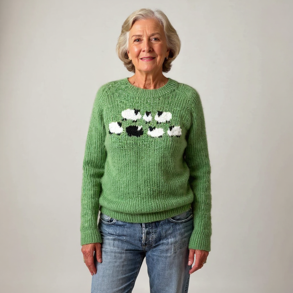 Sheep Motif Green Knit Sweater