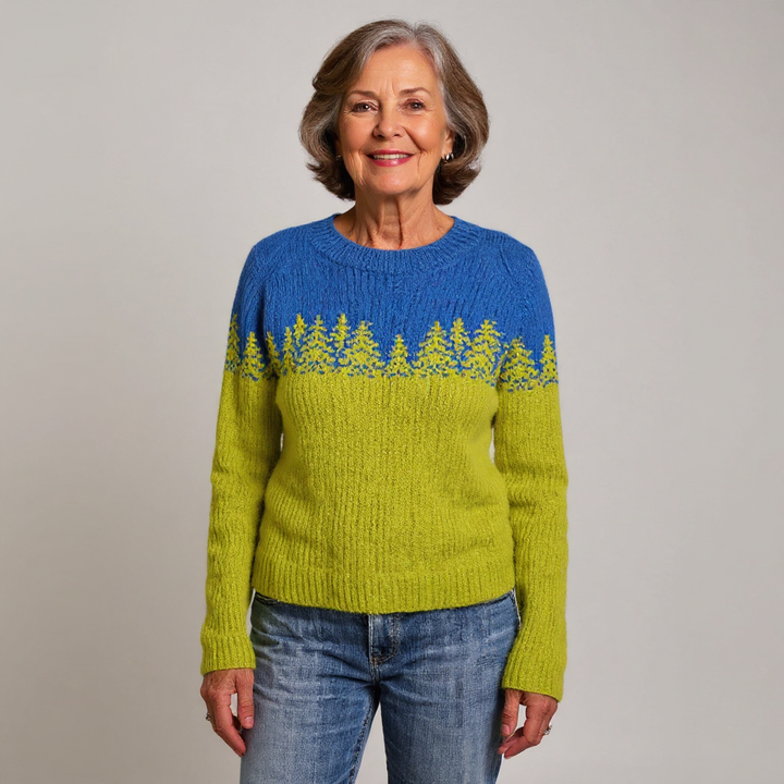 Teal Knit Sweater Featuring a Conifer Silhouette
