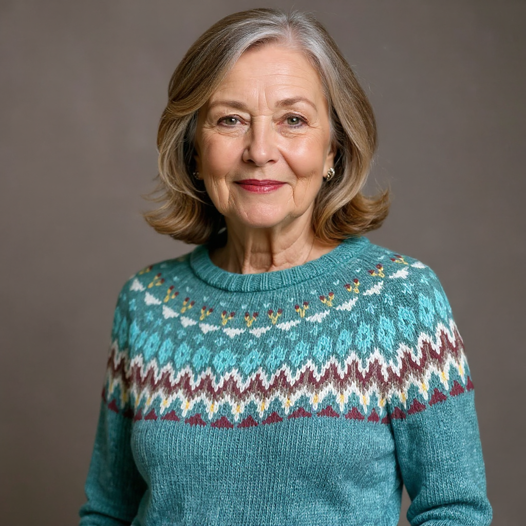 Contrasting Pattern Petrol Blue Knitted Sweater