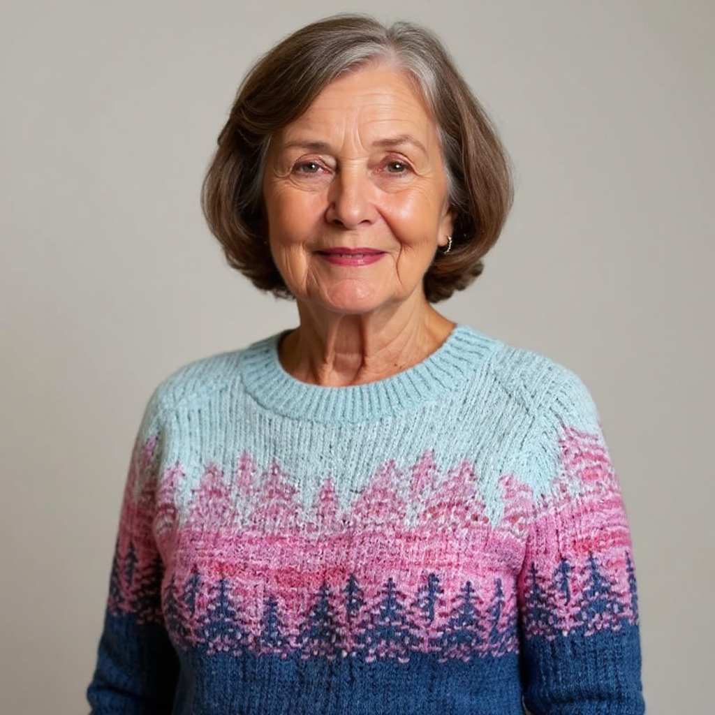 Ombre Effect Knitted Sweater with Nature-Inspired Design