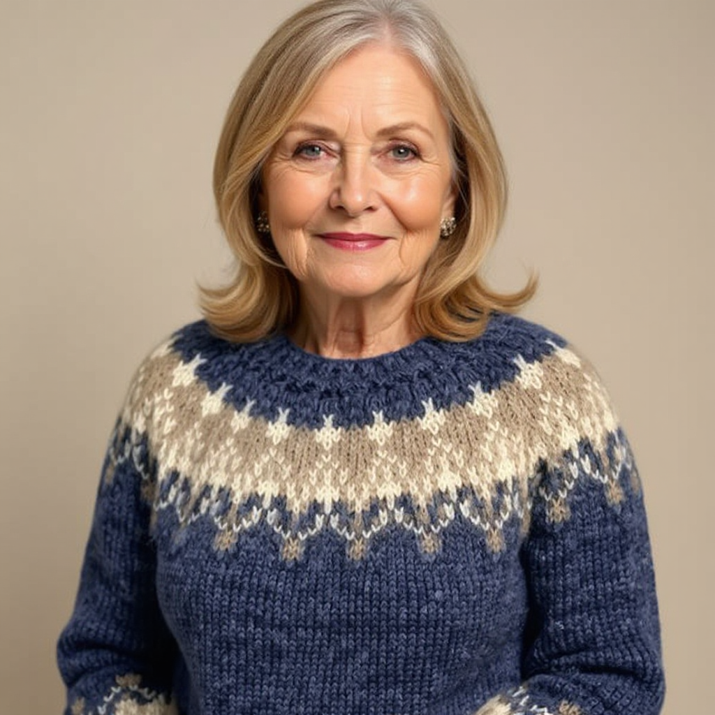 Rustic Patterned Knitted Sweater in Neutral Shades
