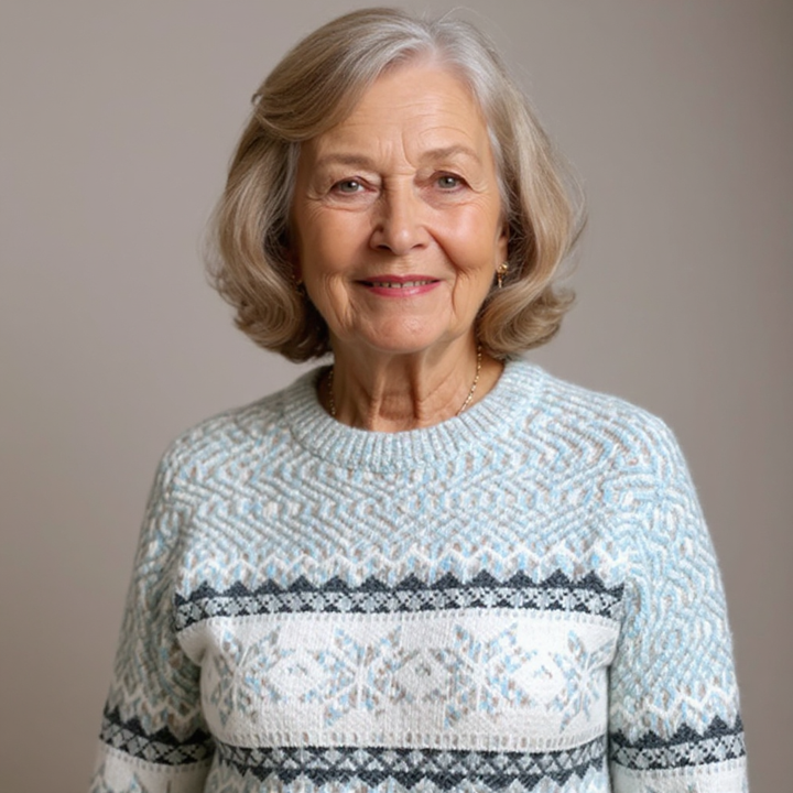 Pastel Toned High-Collar Knitted Sweater with Snowflake Design