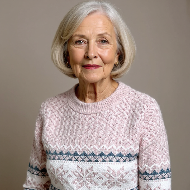 Pastel Toned High-Collar Knitted Sweater with Snowflake Design