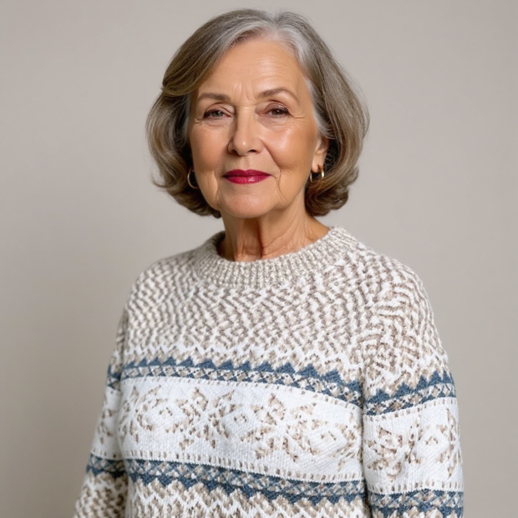 Pastel Toned High-Collar Knitted Sweater with Snowflake Design