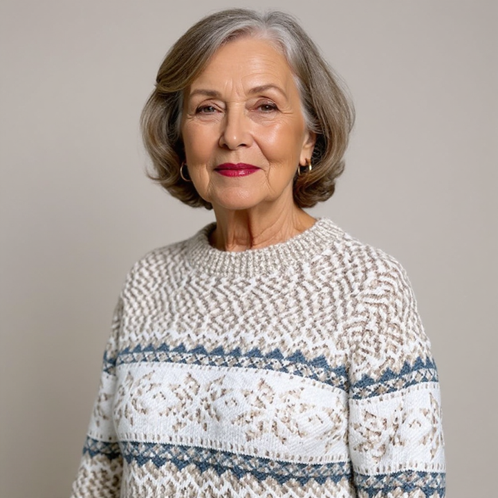 Pastel Toned High-Collar Knitted Sweater with Snowflake Design