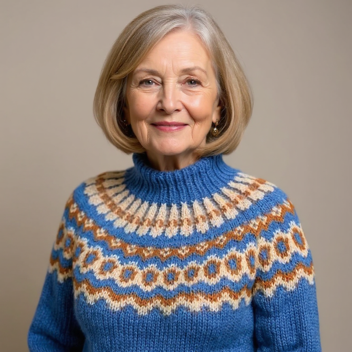 Earthy Toned Nordic Pattern Roll Neck Knitted Sweater