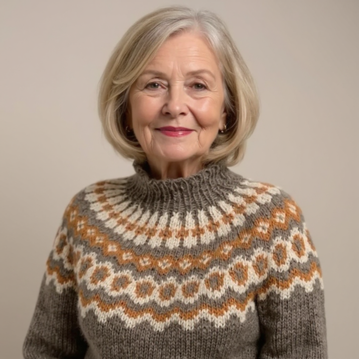 Earthy Toned Nordic Pattern Roll Neck Knitted Sweater