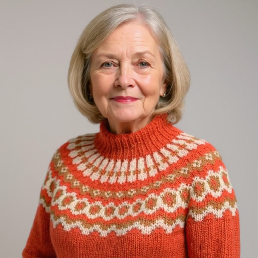 Earthy Toned Nordic Pattern Roll Neck Knitted Sweater