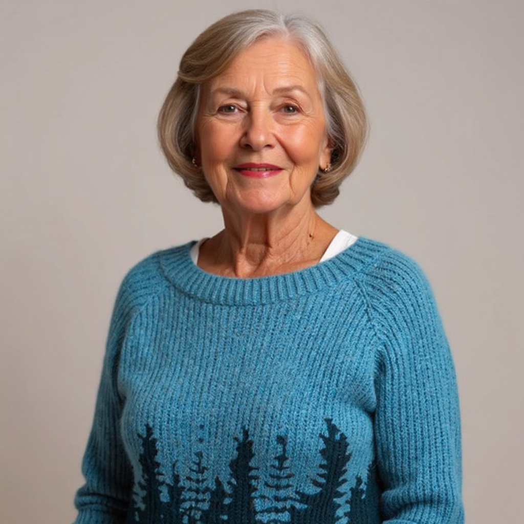 Forest Patterned Blue Knit Sweater