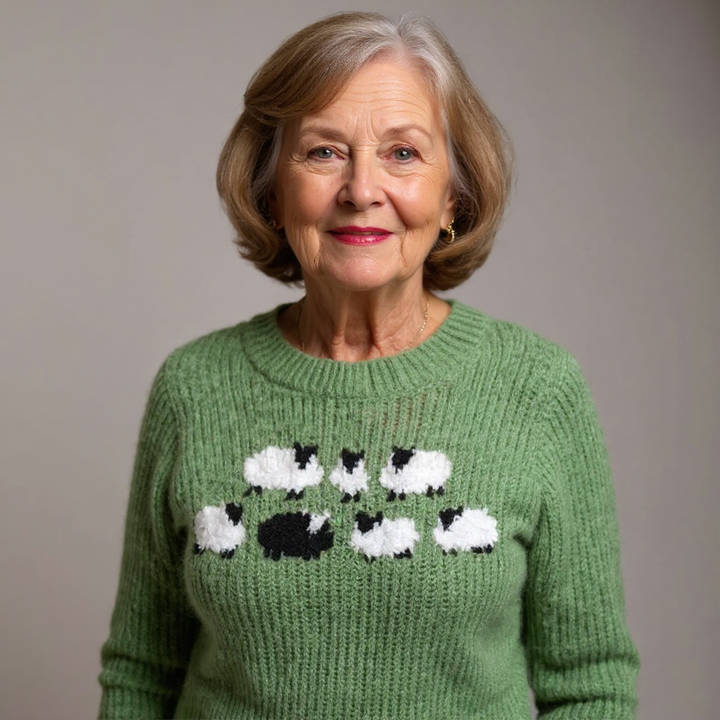 Sheep Motif Green Knit Sweater