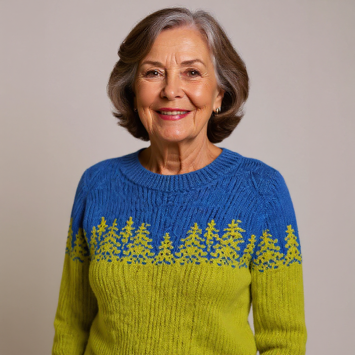 Teal Knit Sweater Featuring a Conifer Silhouette
